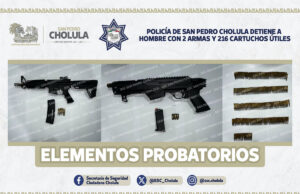 Policía de San Pedro Cholula detiene a hombre con 2 armas y 216 cartuchos útiles