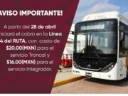 El 28 de abril, Línea 4 de RUTA arranca cobro de 20 pesos